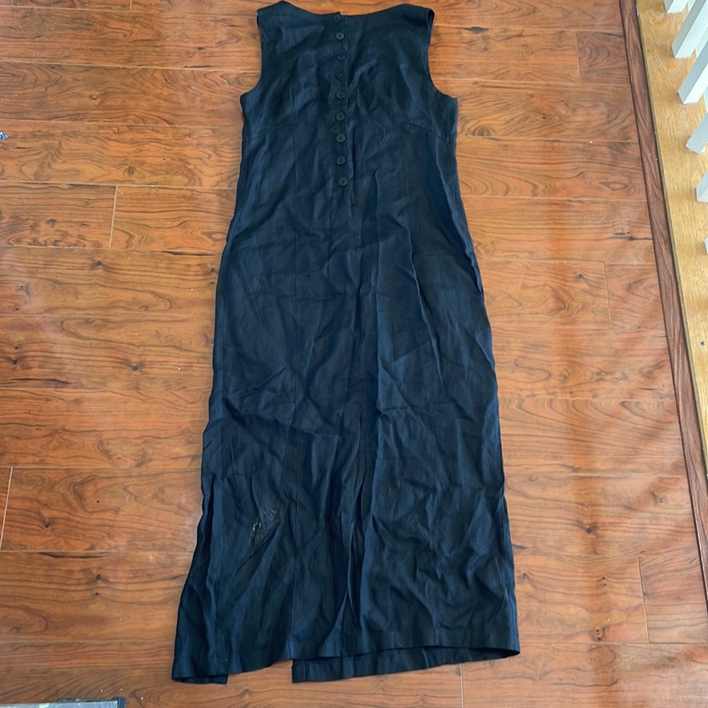 Nitya Black Linen Sleeveless Maxi Dress with Button Details on Back - Picture 9 of 12